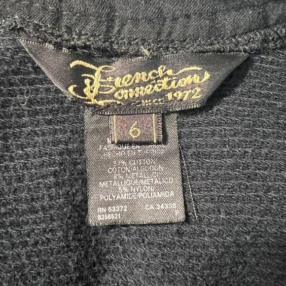 French Connection Mini Dress 6 Navy Black Metallic Shift Bell Elbow Sleeve - Picture 8 of 9